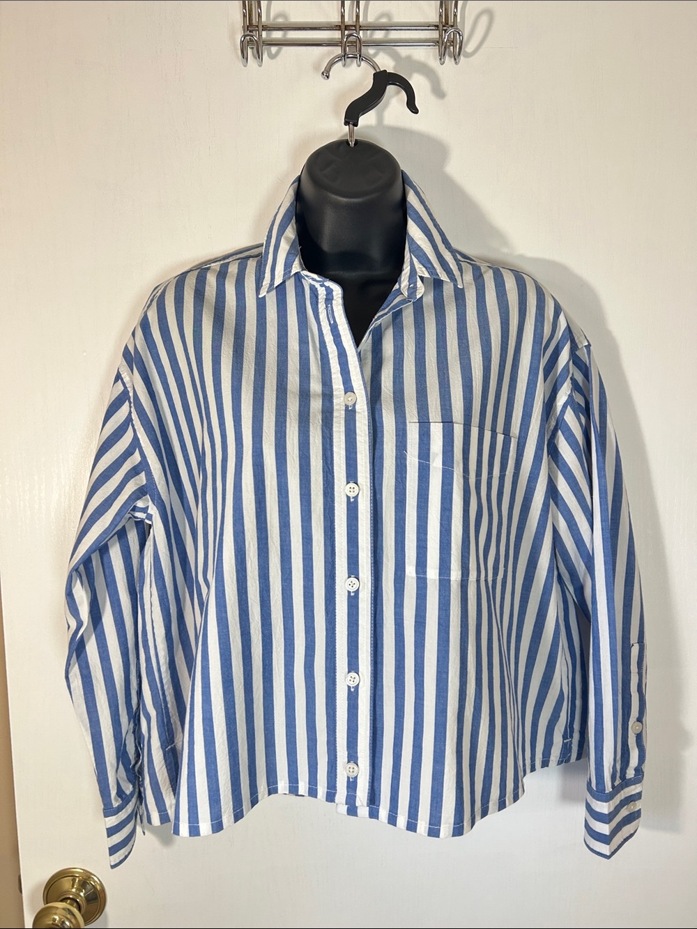 Madewell Blue and White Striped Crop Shirt Size XS